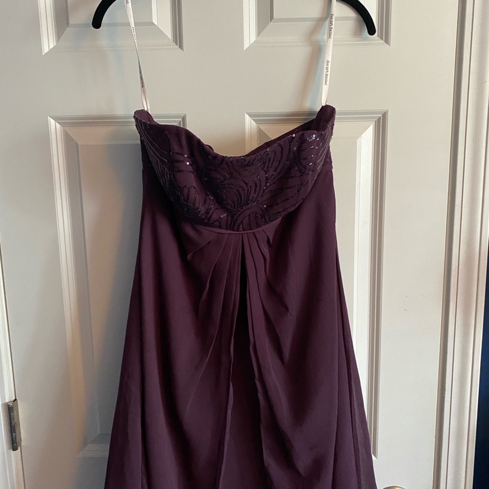 David's bridal purple strapless dress